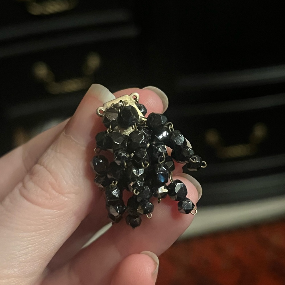 Vintage Black Beaded Clip Earrings Castlecliff